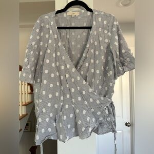 LOFT - Polka dot striped cotton wrap top - Size XL